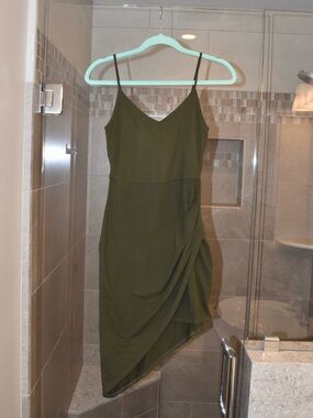 Olive Green Draped Slip Mini Dress
